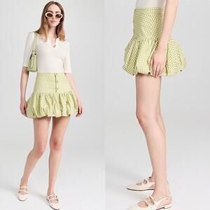 NWT Caroline Constas Lightweight Bubble Hem Mini Skirt Pistachio Gingham Size: S